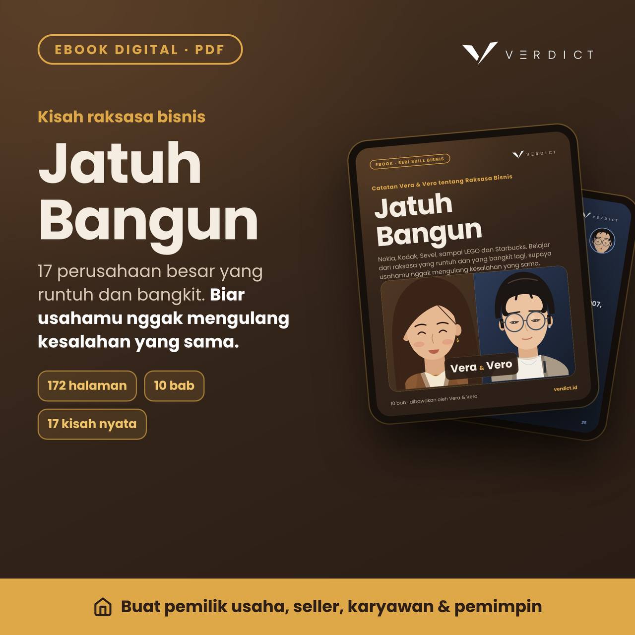 Ebook Jatuh Bangun — 17 perusahaan besar yang runtuh dan bangkit — biar usahamu nggak ngulang kesalahan yang sama.